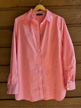 YEST Red & White Striped Oversized Button-Down Shirt